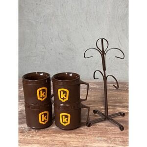 Vtg ALADDIN KENT FEEDS "K" Shield Mugs Set 4 w/ Tree Pat. 1972 Farm Promo USA